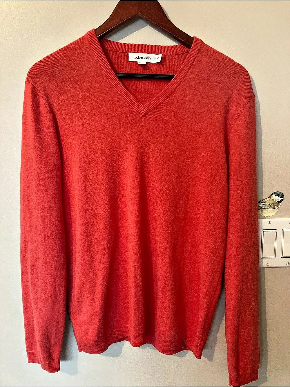 Calvin Klein V-Neck Salmon/Coral Cotton Modal Sweater Size Small